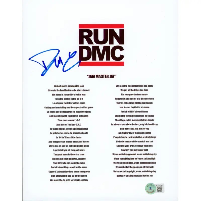 Run DMC Authentic Signed 8.5x11 Jam Master Jay Music Sheet Photo BAS #BC37796