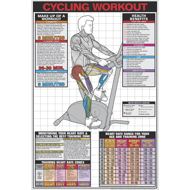 Stationary Cycling Cardio Fitness Workout Wall Chart Poster - Fitnus Posters
