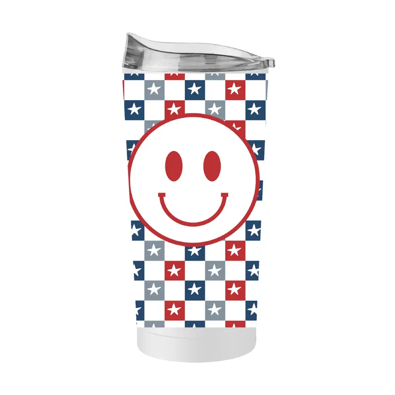 4th of July 20oz White Checkered Smiley Face Powder Coat Tumbler