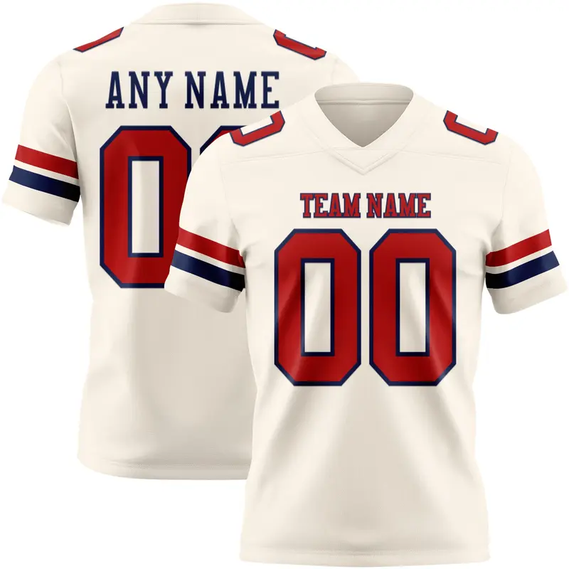 Custom Cream Red-Navy Mesh Authentic Football Jersey