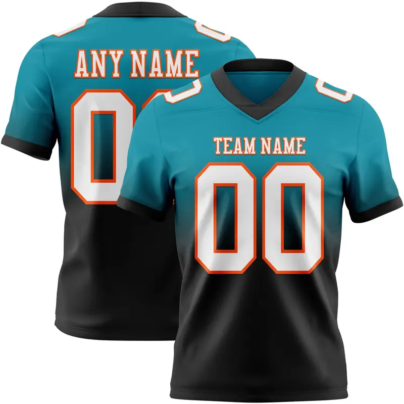 Custom Teal White Black-Orange Mesh Authentic Fade Fashion Football Jersey