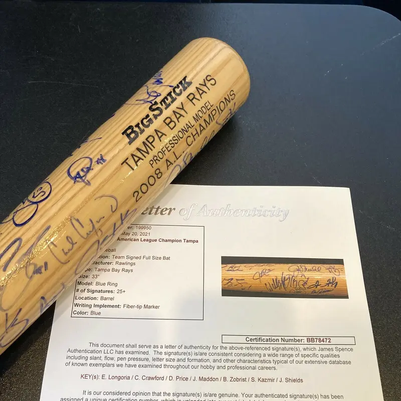 2008 Tampa Bay Rays American League Champs Team Signed Special Edition Bat JSA