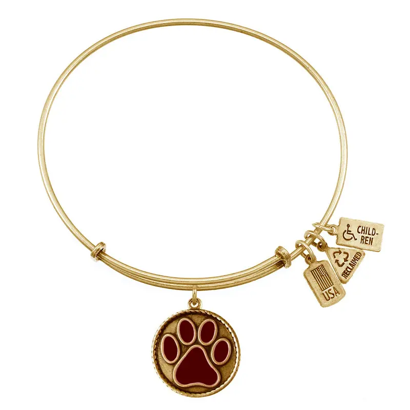Maroon Paw Print Charm Bangle