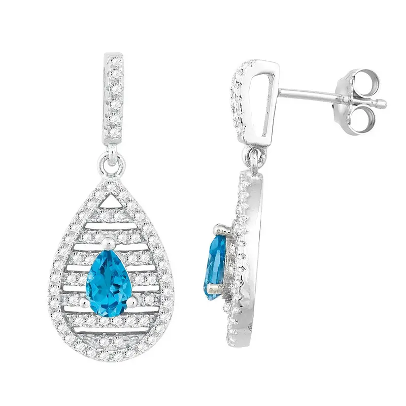 Sterling Silver .98 ct Pear Swiss Blue Topaz with 1.038 ct White Topaz Earring