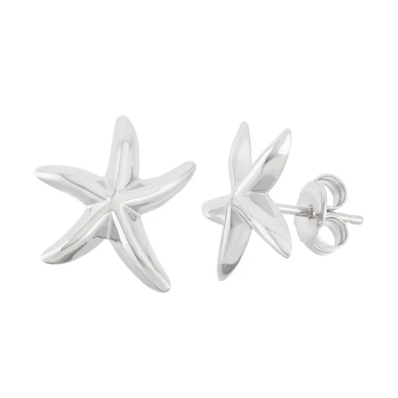Sterling Silver Shiny Starfish Stud Earrings
