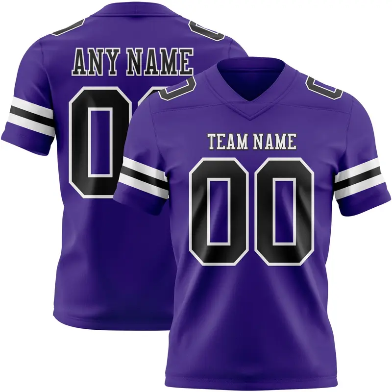Custom Purple Black-White Mesh Authentic Football Jersey