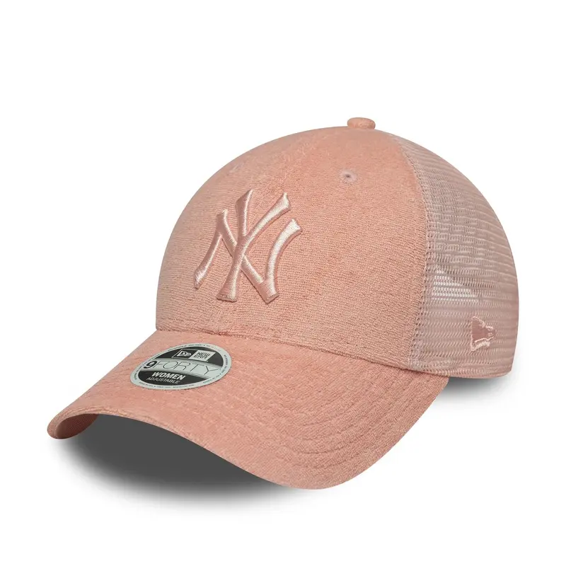New York Yankees Womens Fabric Pastel Pink 9FORTY Trucker Adjustable Cap