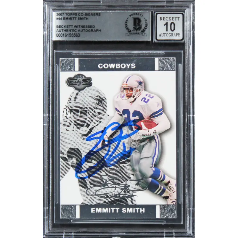 Cowboys Emmitt Smith Signed 2007 Topps Co-Signers #44 Card Auto 10! BAS Slabbed