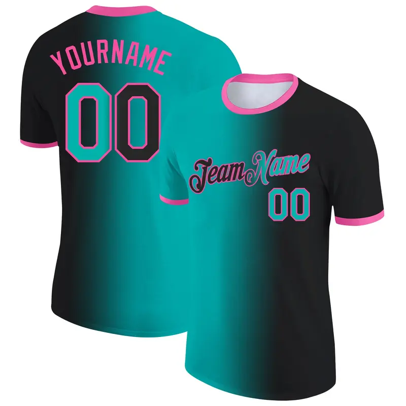Custom Black Aqua-Pink Gradient Fashion Performance T-Shirt