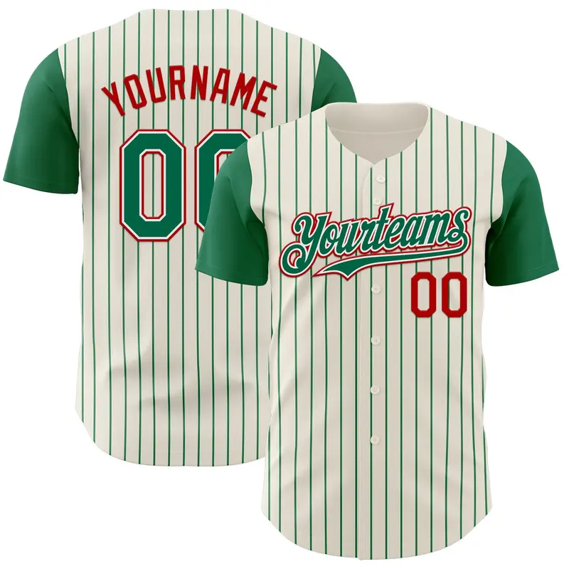 Custom Cream Kelly Green Pinstripe White-Red Authentic Two Tone Baseball Jersey