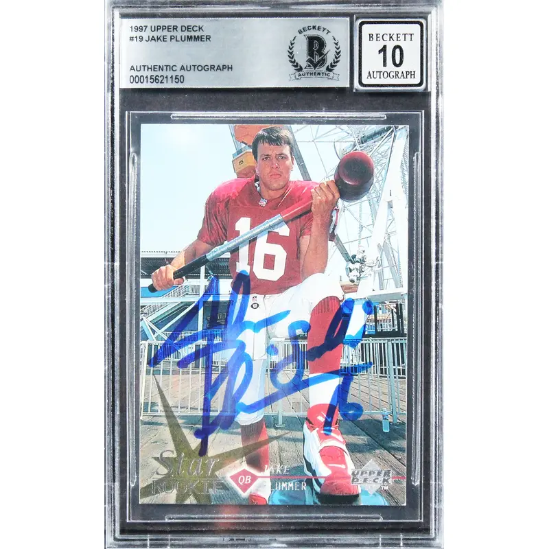 Cardinals Jake Plummer Signed 1997 Upper Deck #19 Rookie Card Auto 10! BAS Slab