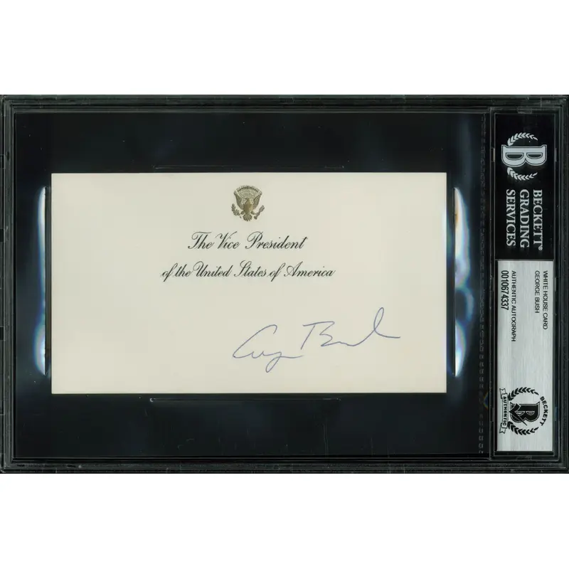 George H.W. Bush Signed 3.5x6.25 Vice President White House Card BAS Slabbed