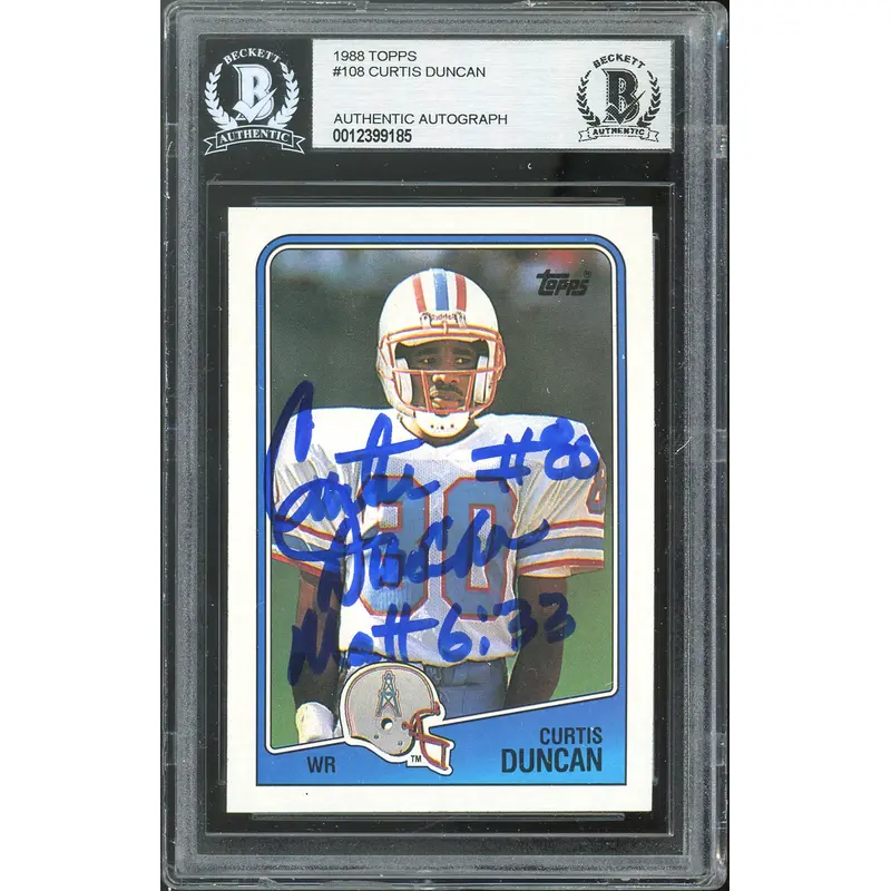 Oilers Curtis Duncan Matt 6:33 Authentic Signed 1998 Topps #108 Card BAS Slabbed