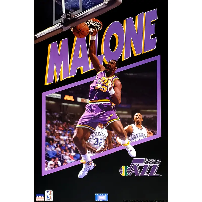 Karl Malone "Power Slam" Utah Jazz NBA Action Poster - Starline 1993