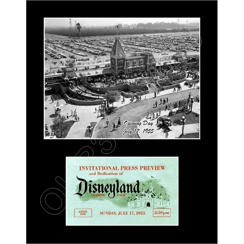 1955 Disneyland Opening Day Ticket Matted Photo Display 11X14 - 2480