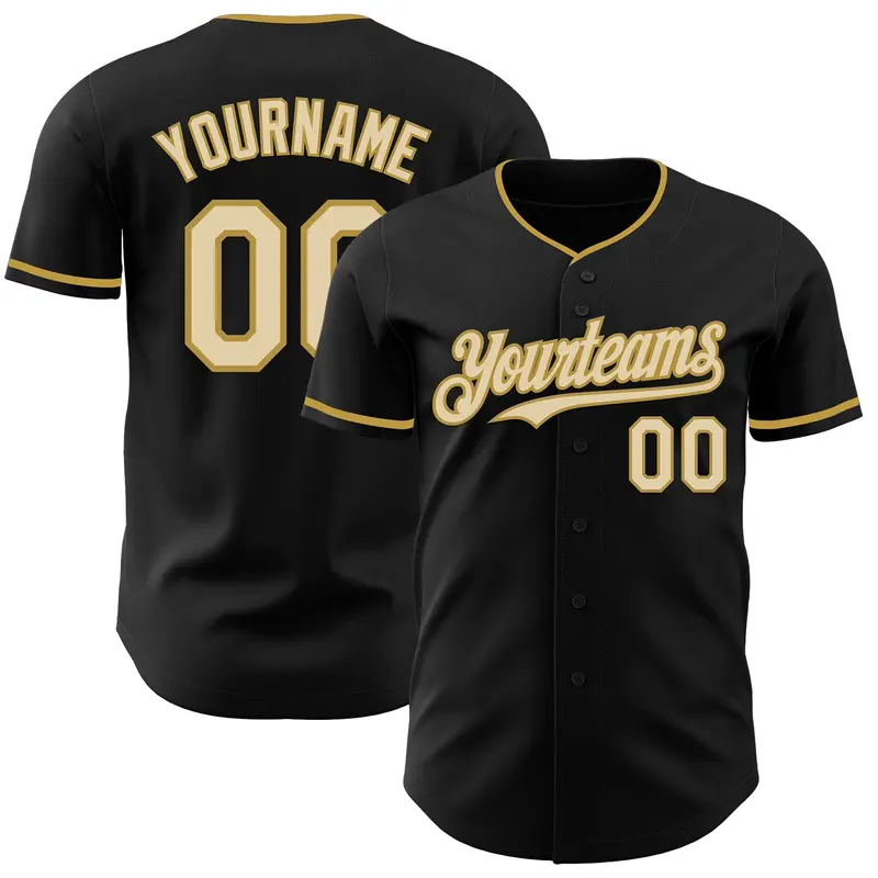 Custom Black Cream-Old Gold Authentic Baseball Jersey
