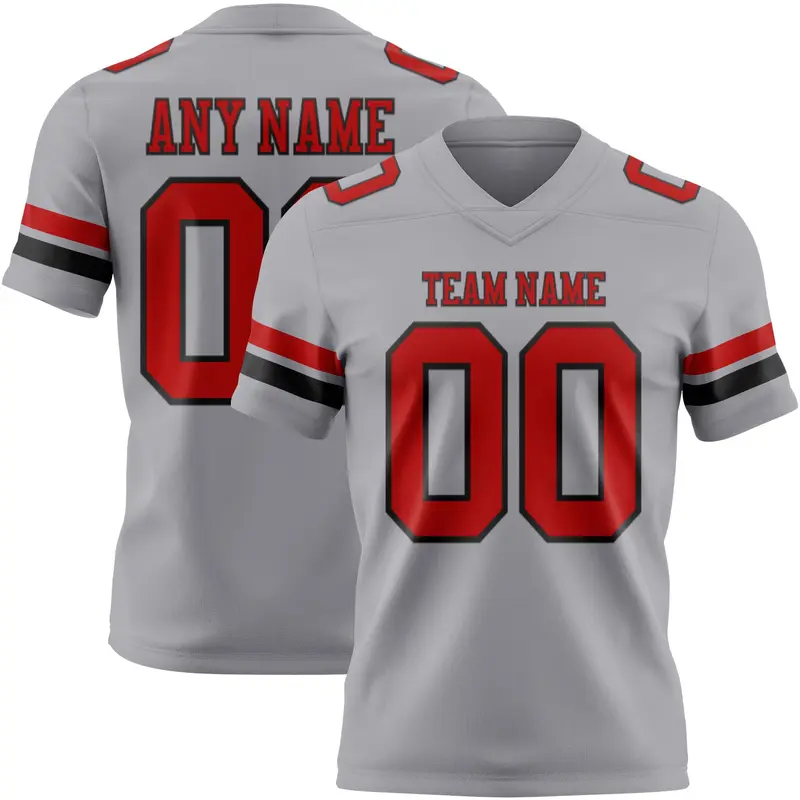 Custom Gray Red-Black Mesh Authentic Football Jersey