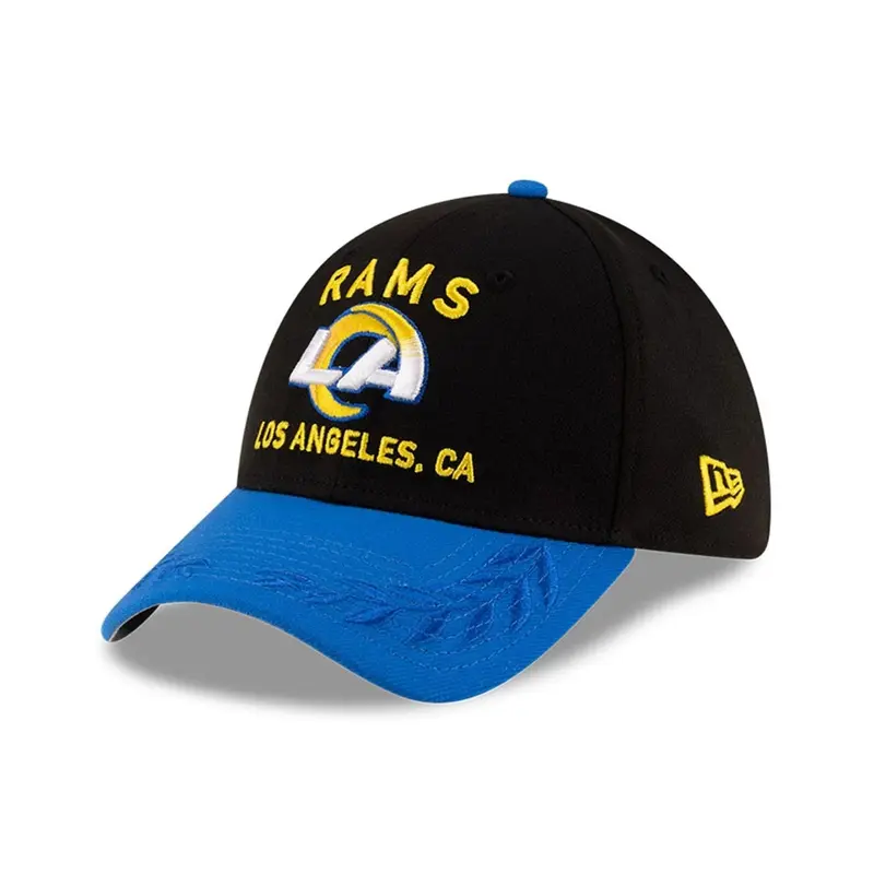 LA Rams NFL Draft 2025 Bright Black 39THIRTY Stretch Fit Cap