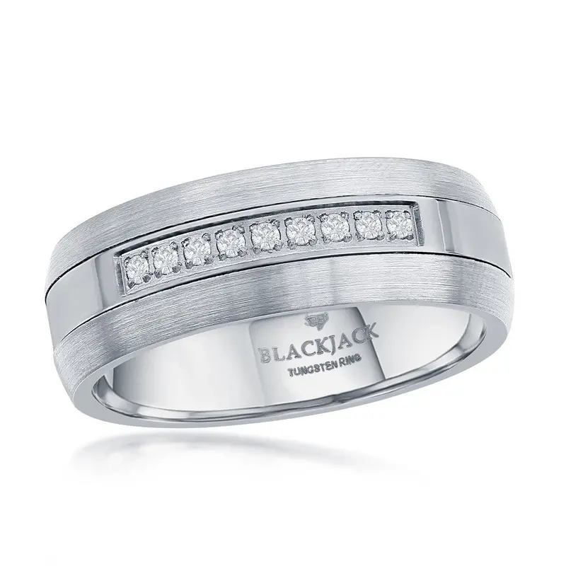 Brushed & Polished 8mm Tungsten & CZ Ring