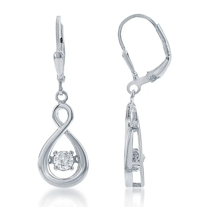 Sterling Silver Open Teardrop with Center Dancing CZ Earrings