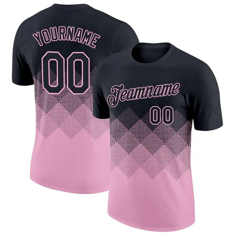Custom Black Light Pink 3D Pattern Design Gradient Square Shapes Performance T-Shirt