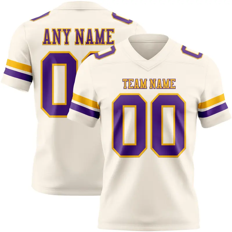 Custom Cream Purple-Gold Mesh Authentic Football Jersey