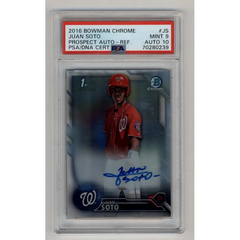 Juan Soto 2016 Bowman Chrome Refractor Auto 412/499 PSA 9 Mint 10 Auto