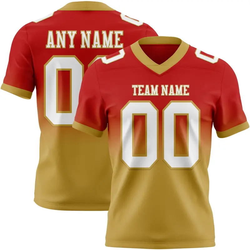 Custom Red White-Old Gold Mesh Authentic Fade Fashion Football Jersey