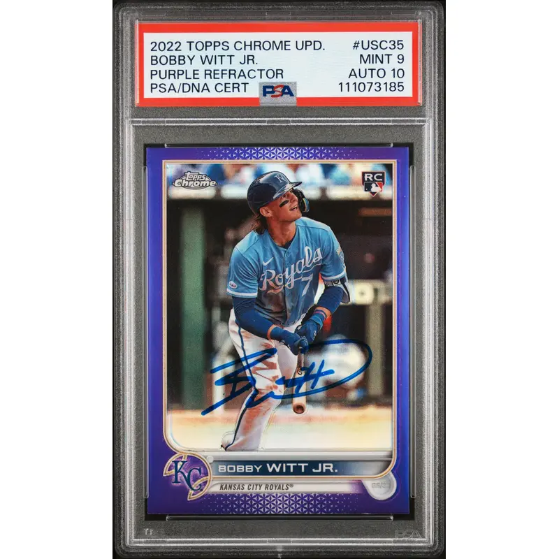 Bobby Witt Jr. Signed 2022 Topps Chrome PR #USC35 RC Card 9 Auto 10! PSA Slabbed
