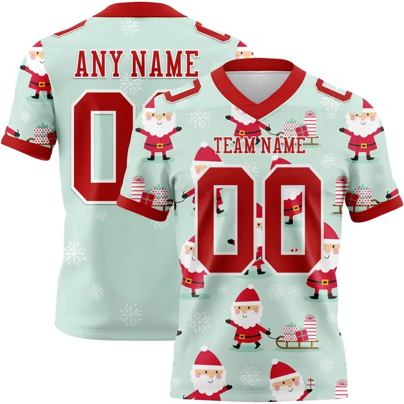 Custom Green Red-White 3D Pattern Christmas Mesh Authentic Football Jersey