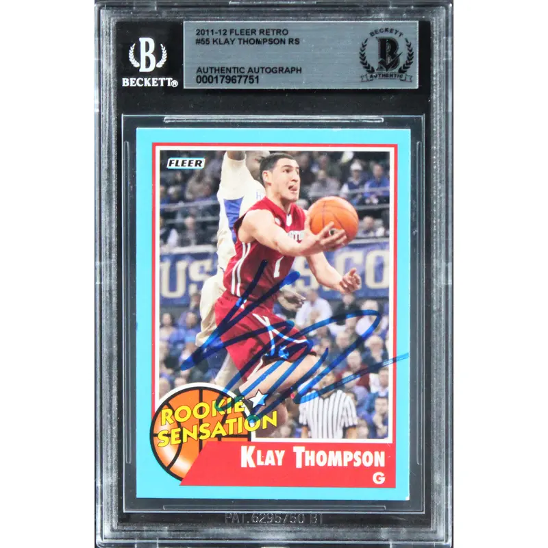 Warriors Klay Thompson Signed 2011 Fleer Retro #55 Rookie Card BAS Slabbed 2