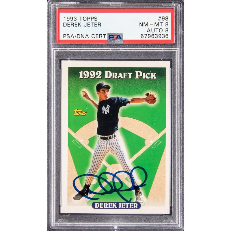 1993 Topps Draft Pick #98 Derek Jeter Signed RC Card PSA 8 Pre Rookie Signature