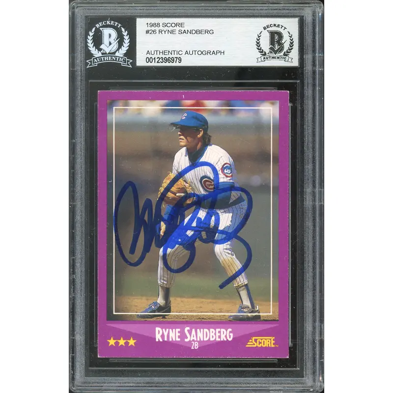 Cubs Ryne Sandberg Authentic Signed 1988 Score #26 Card Autographed AS Slabbed