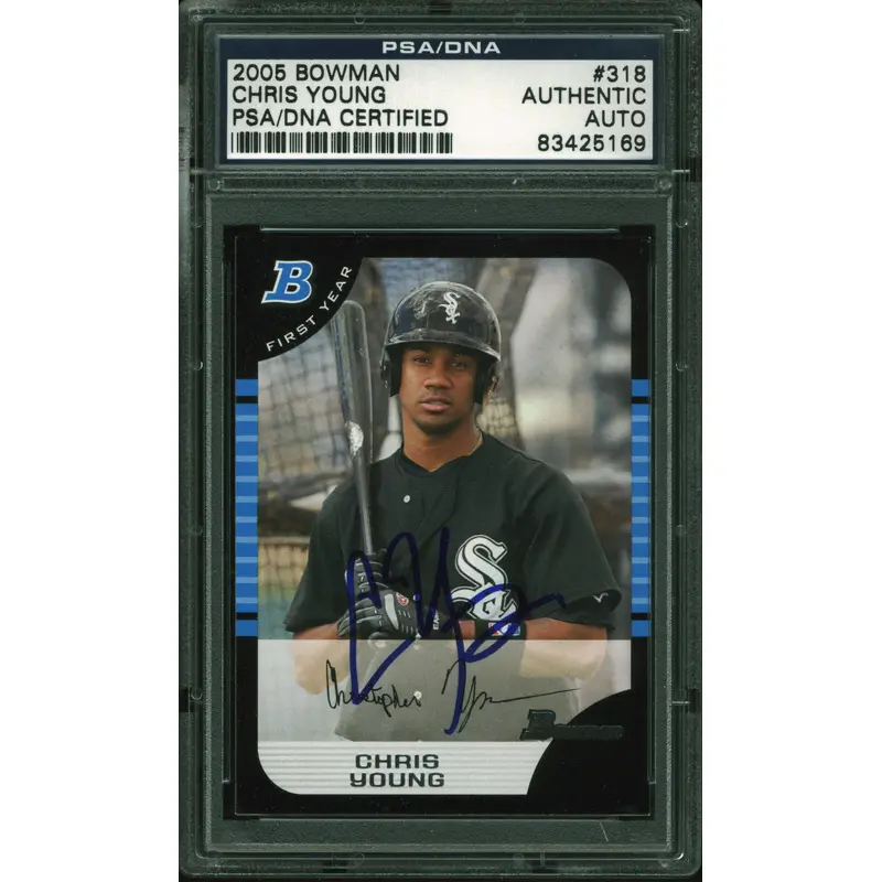 D-Backs Chris Young Authentic Signed 2005 Bowman #318 Rookie Card PSA Slabbed