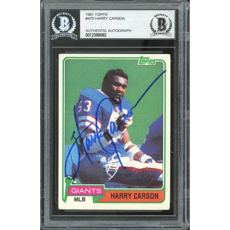 Giants Harry Carson Authentic Signed 1981 Topps #475 Card BAS Slabbed