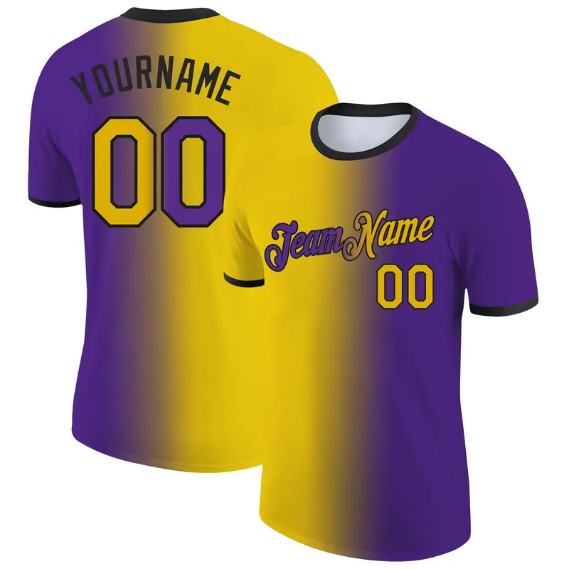 Custom Purple Yellow-Black Gradient Fashion Performance T-Shirt