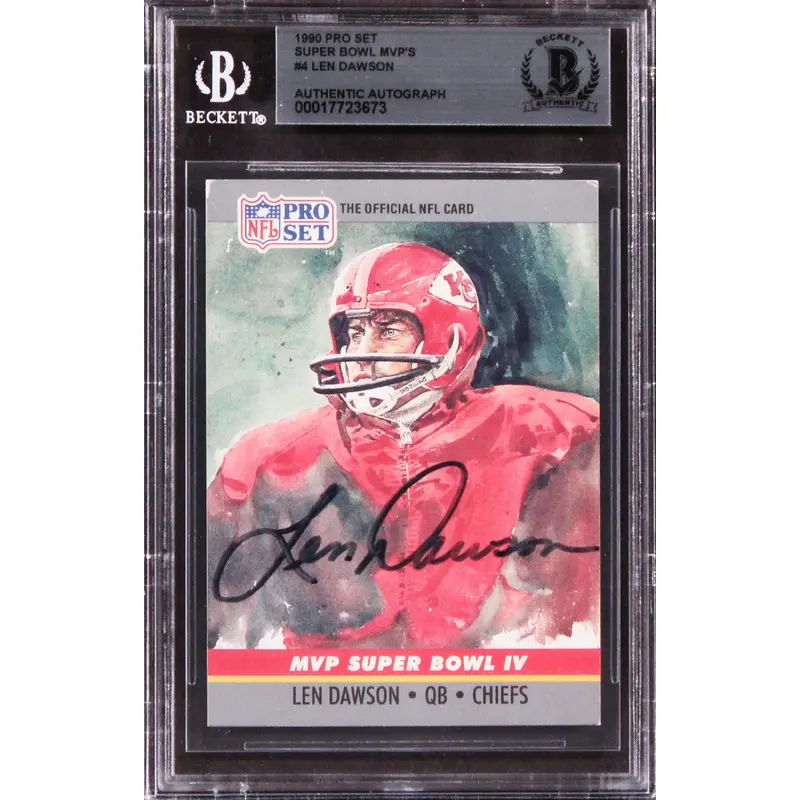 Chiefs Len Dawson Signed 1990 Pro Set Super Bowl MVP'S #4 Card BAS Slabbed