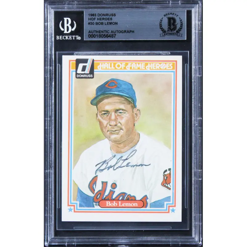 Guardians Bob Lemon Signed 1983 Donruss HOF Heroes #30 Card BAS Slabbed