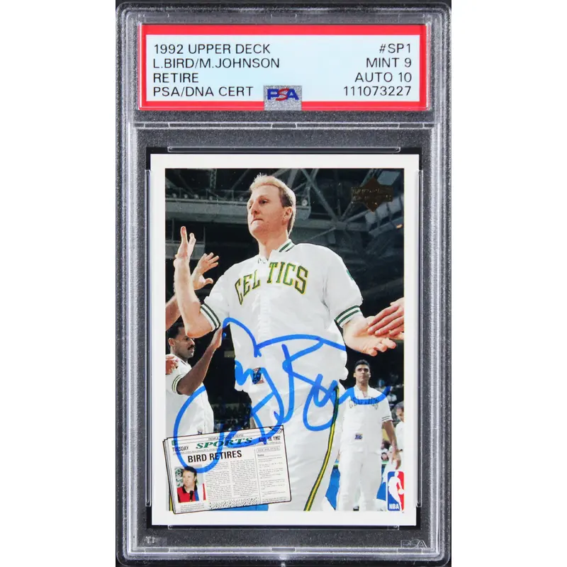 Larry Bird & Magic Johnson Signed 1992 UD #SP1 Card Mint 9! Auto 10! PSA Slabbed