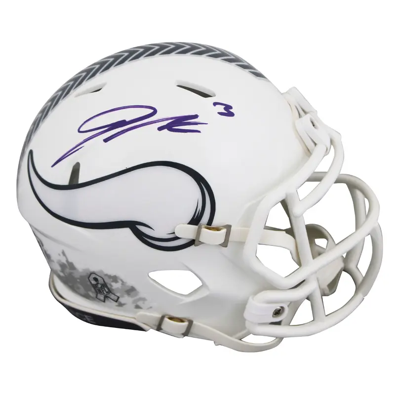 Vikings Jordan Addison Signed Salute To Service III Speed Mini Helmet BAS Wit