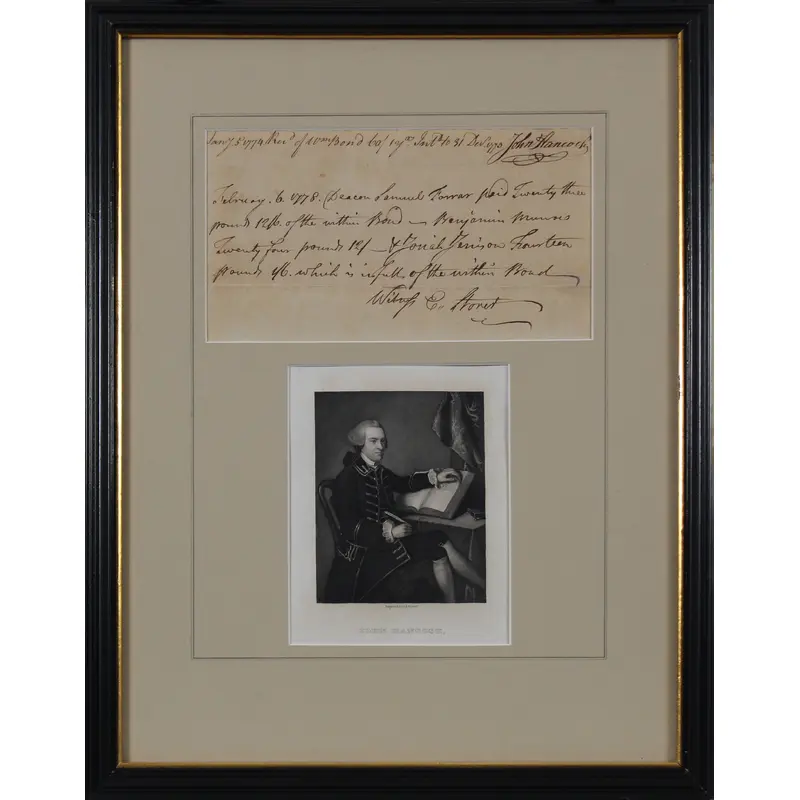 John Hancock Authentic Signed & Framed 1/5/1774 Loan Document BAS #AD04258