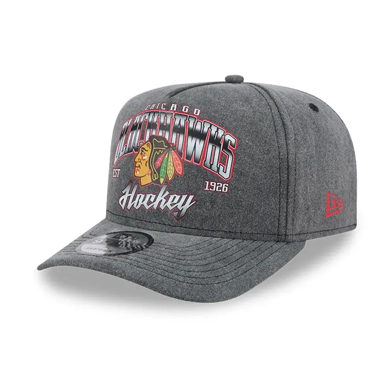 Chicago Blackhawks NHL Washed Black 9FIFTY A-Frame Adjustable Cap