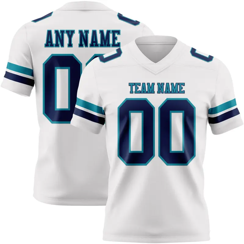 Custom White Navy-Teal Mesh Authentic Football Jersey