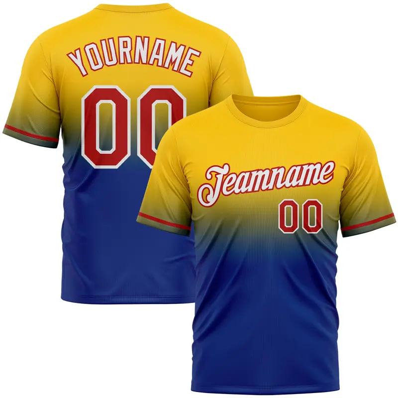 Custom Yellow Red-Royal Fade Fashion Performance T-Shirt