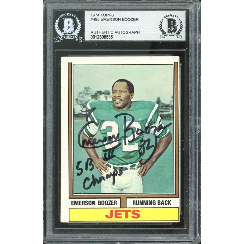 Jets Emerson Boozer SB III Champs Authentic Signed 1974 Topps #495 Card BAS Slab