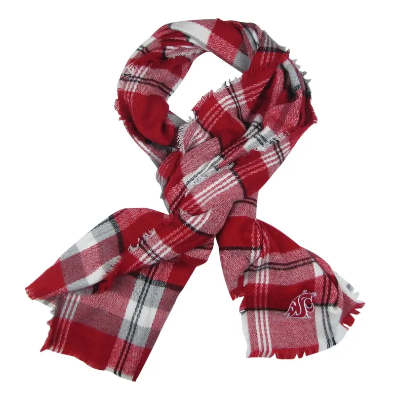 WSU Crimson and White plaid Blanket Scarf