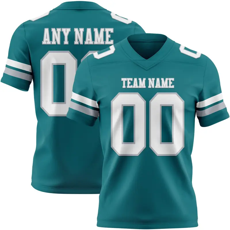 Custom Teal White-Gray Mesh Authentic Football Jersey