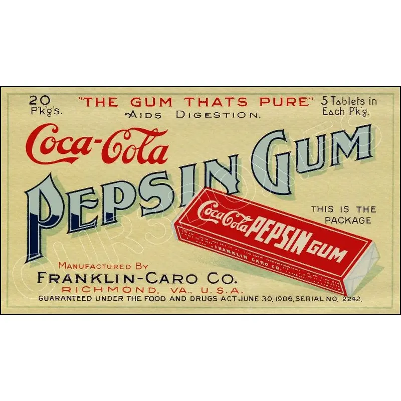 1912 Coca Cola Store Counter Standup Sign - Pepsin Gum Coke - 2591