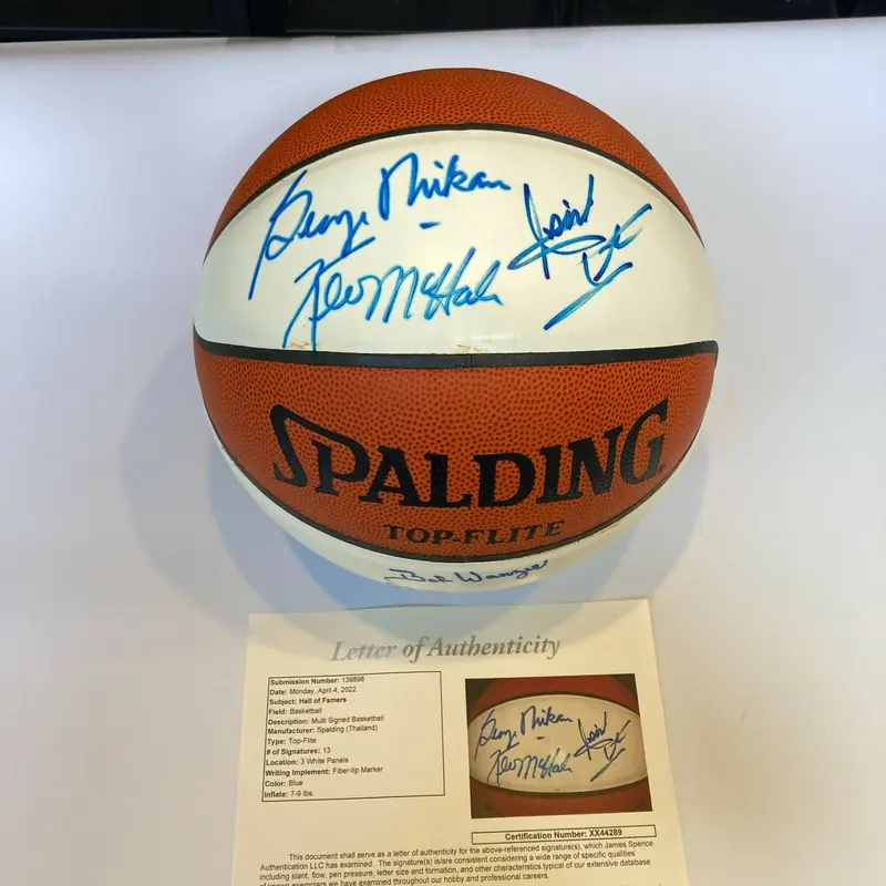 Chuck Daly George Mikan 1998 NBA HOF Induction Multi Signed Basketball JSA COA