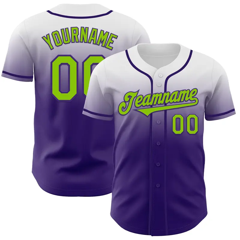 Custom White Neon Green-Purple Authentic Fade Fashion Baseball Jersey
